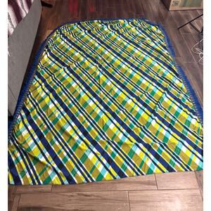 Blue Green Bed Coverlet Sheet with Fringe 73"x106"